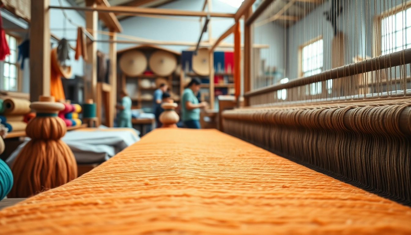 Katoen fabric being woven on a loom, showcasing craftsmanship and texture.