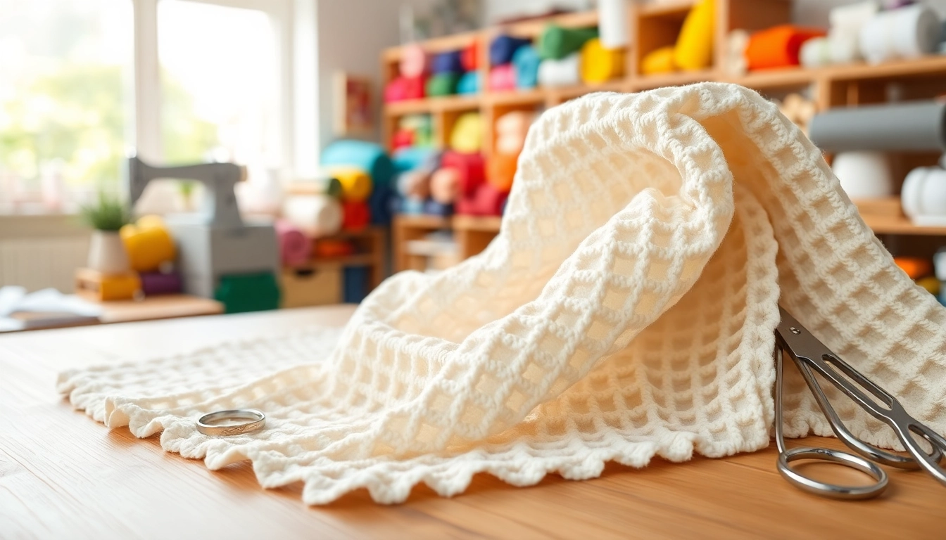 Breng wafel katoen in beeld, perfect voor babyproducten en decoraties met een zachte structuur.