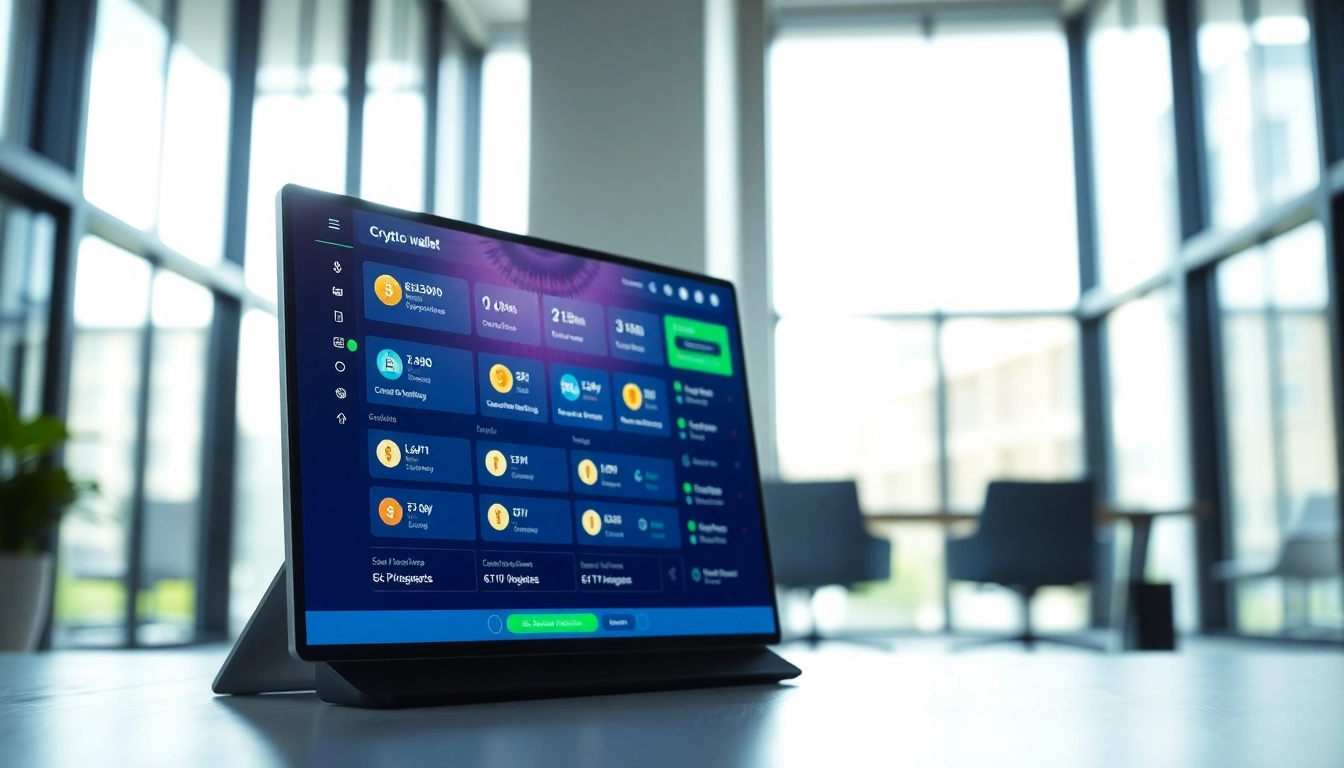 Showcase features of gaurda wallet in a modern digital interface with professional design elements.