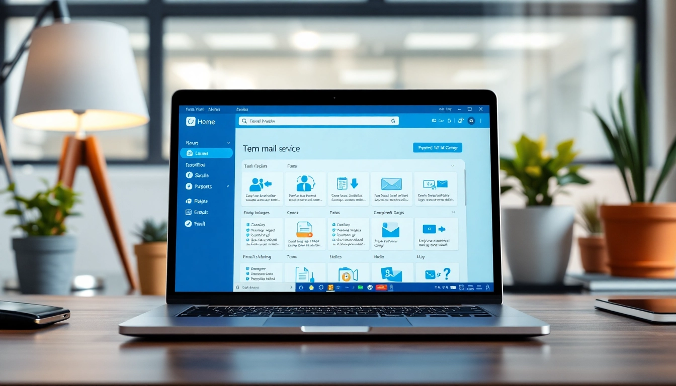 Utilizing temp mail service on a modern laptop in a bright workspace environment.